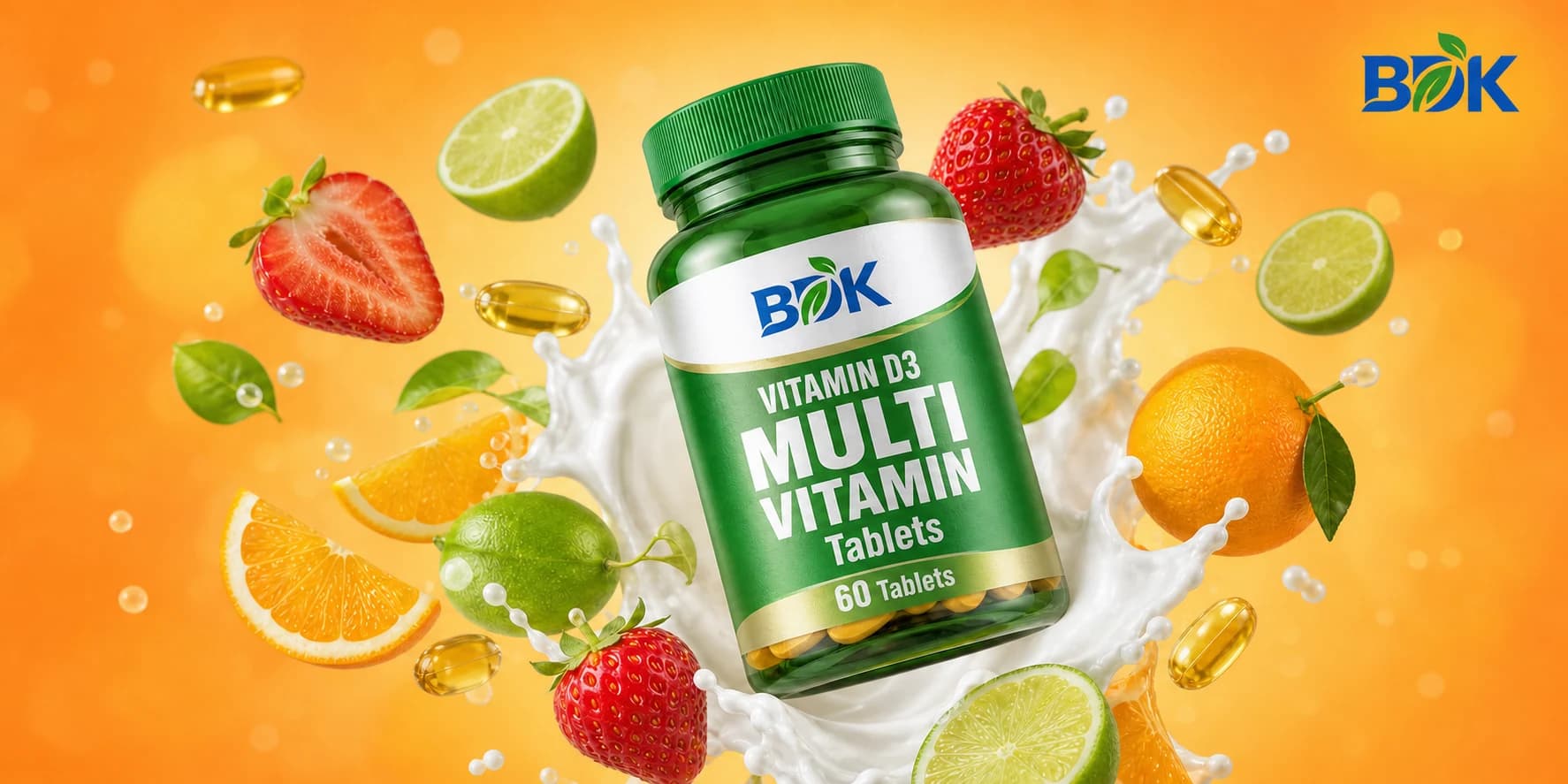 BDK multivitamin tablet bottle from a completed German customer project
