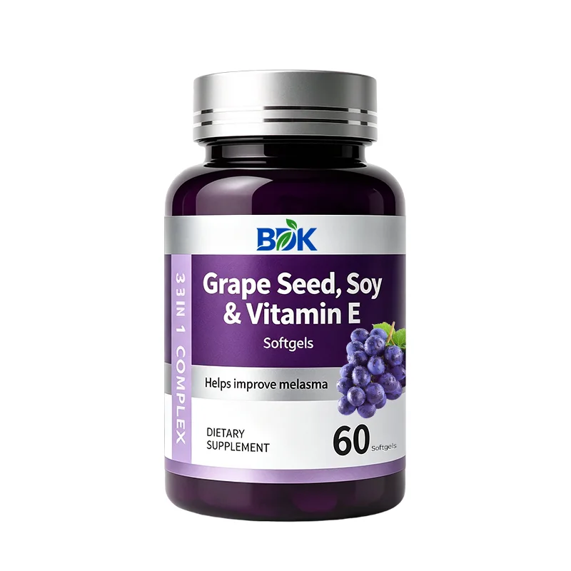 Grape Seed, Soy & Vitamin E Softgels supplement product presentation