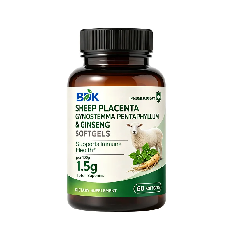 Placenta, Gynostemma & Ginseng Softgels supplement product presentation